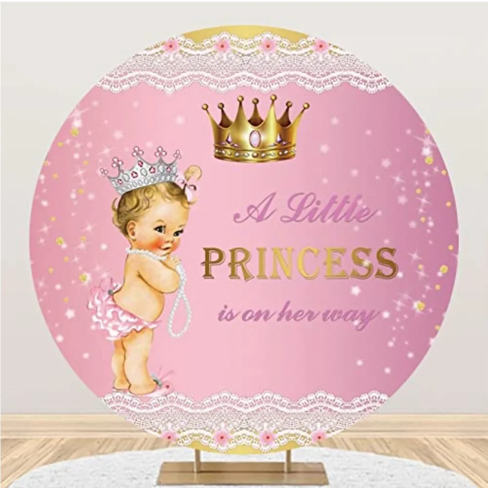 Pink and Gold Princess Backdrop 5x5 round